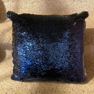 Reversible Silver & Navy Blue Sequins Pillow